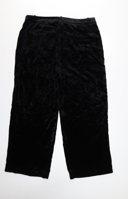 M&S Women’s Black Velvet Wide-Leg Dress Trousers UK 20 Regular