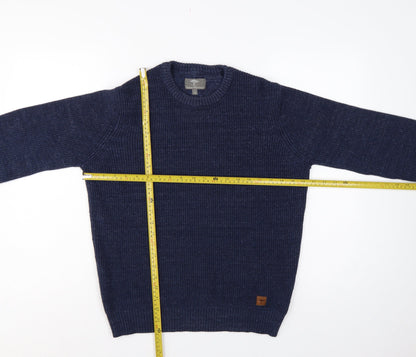Fynch-Hatton Men’s Blue M Ribbed Wool Cotton Crew Neck Pullover Jumper