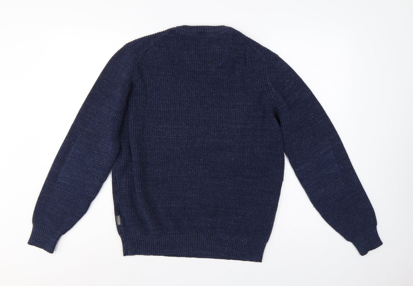 Fynch-Hatton Men’s Blue M Ribbed Wool Cotton Crew Neck Pullover Jumper