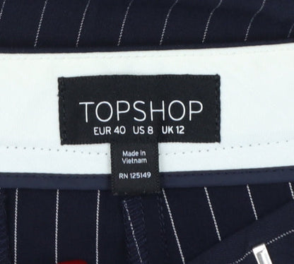 Topshop Women’s Blue Pinstripe Tailored Tapered Dress Trousers UK 12