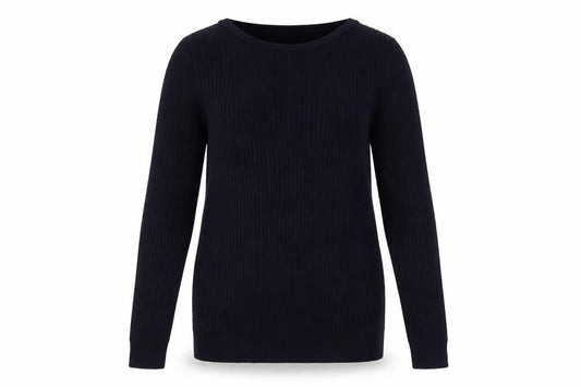 Uniqlo Women’s Navy Blue M Cotton Cashmere Ribbed Crew Neck Pullover Jumper