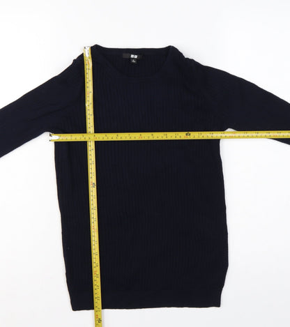Uniqlo Women’s Navy Blue M Cotton Cashmere Ribbed Crew Neck Pullover Jumper