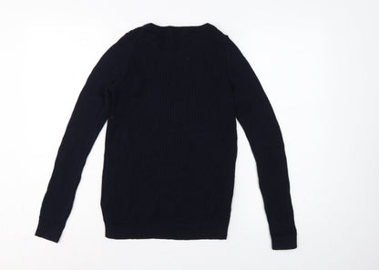 Uniqlo Women’s Navy Blue M Cotton Cashmere Ribbed Crew Neck Pullover Jumper