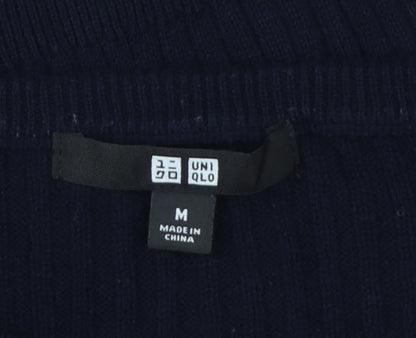 Uniqlo Women’s Navy Blue M Cotton Cashmere Ribbed Crew Neck Pullover Jumper