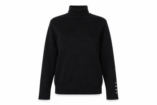 Zara Women Black S Roll Neck Knit Pullover Jumper Gold Button Cuffs
