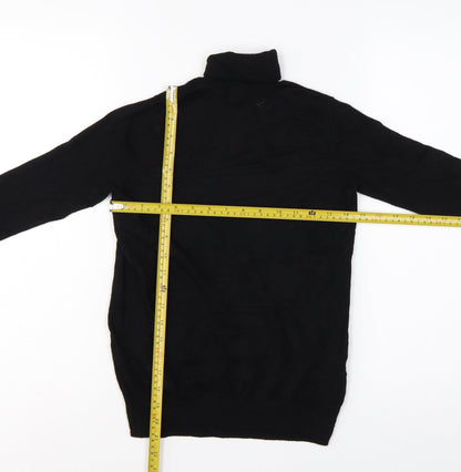 Zara Women Black S Roll Neck Knit Pullover Jumper Gold Button Cuffs
