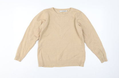 EWM Women Beige Cotton Crew Neck Pullover Jumper UK 14-16
