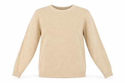EWM Women Beige Cotton Crew Neck Pullover Jumper UK 14-16