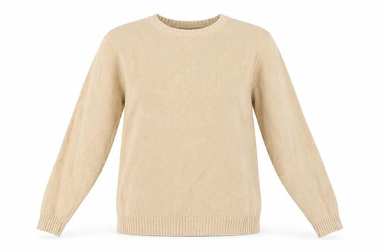 EWM Women Beige Cotton Crew Neck Pullover Jumper UK 14-16