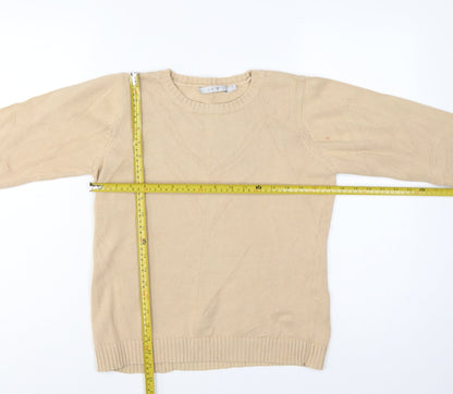 EWM Women Beige Cotton Crew Neck Pullover Jumper UK 14-16