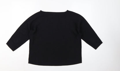 H&M Women Black L Relaxed Crew Neck 3/4 Sleeve Knit Jumper