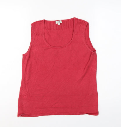 Hobbs Women Red Silk Cotton Scoop Neck Sleeveless Knit Vest Top UK 14