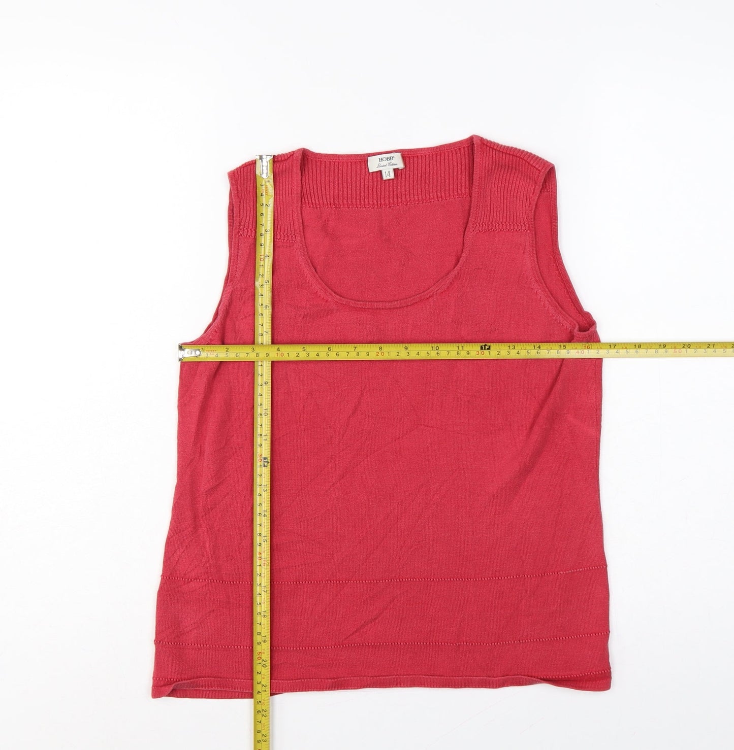 Hobbs Women Red Silk Cotton Scoop Neck Sleeveless Knit Vest Top UK 14