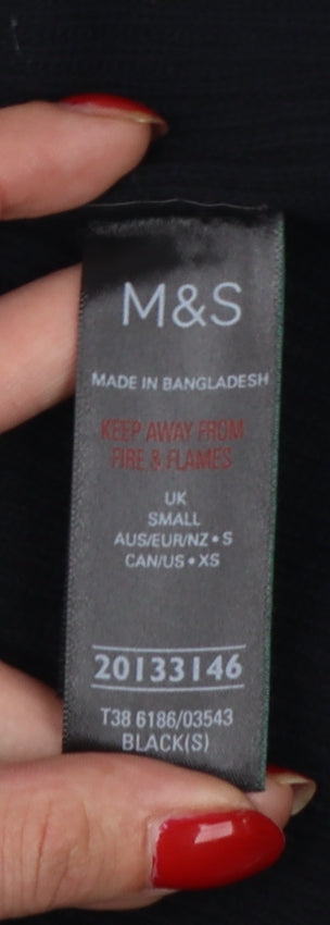 Marks and Spencer Women Black S Open Knit Balloon Sleeve Cardigan