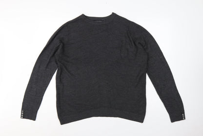 Dorothy Perkins Women Grey UK 16 Crew Neck Button Cuff Knit Jumper
