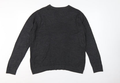 Dorothy Perkins Women Grey UK 16 Crew Neck Button Cuff Knit Jumper