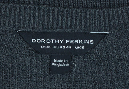 Dorothy Perkins Women Grey UK 16 Crew Neck Button Cuff Knit Jumper