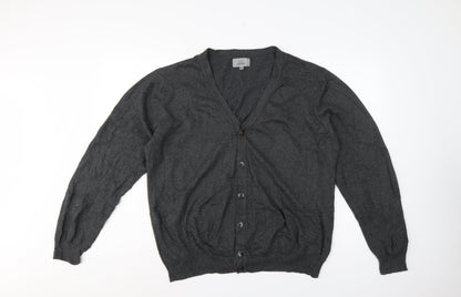 Marks and Spencer Men Grey L Regular Fit Cotton V-Neck Cardigan
