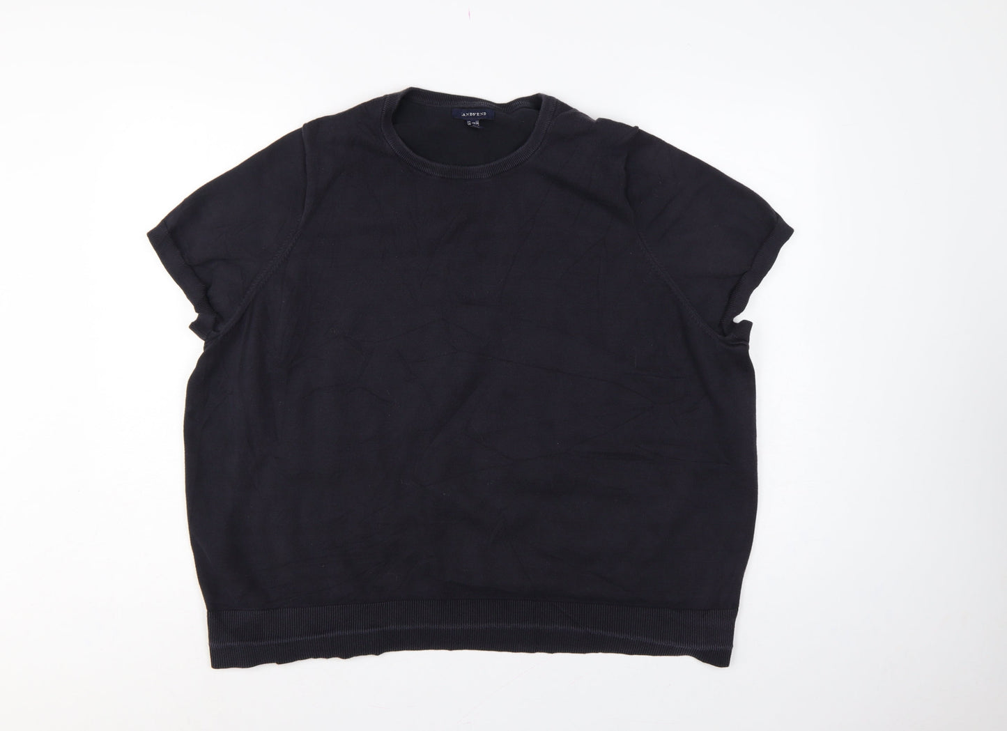 Lands' End Women's Black UK 28/30 3X Cotton Blend Raglan Sleeve Jumper
