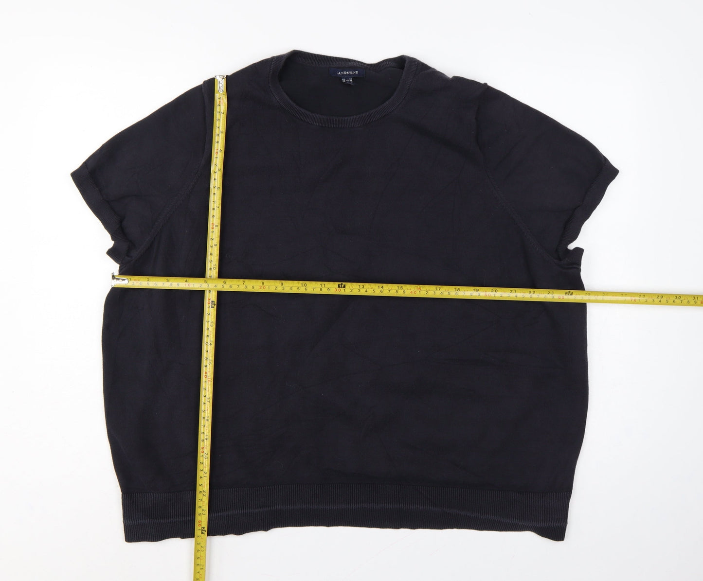 Lands' End Women's Black UK 28/30 3X Cotton Blend Raglan Sleeve Jumper