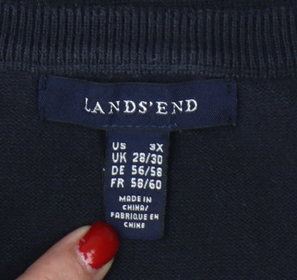 Lands' End Women's Black UK 28/30 3X Cotton Blend Raglan Sleeve Jumper