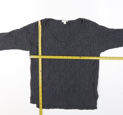 Gap Women Grey UK 12 Cable-Knit Scoop Neck Cotton Pullover Jumper