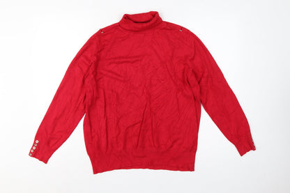 Wallis Women Red UK 18 Roll Neck Leaf Knit Pullover Jumper