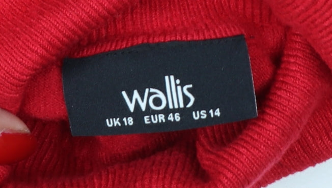 Wallis Women Red UK 18 Roll Neck Leaf Knit Pullover Jumper