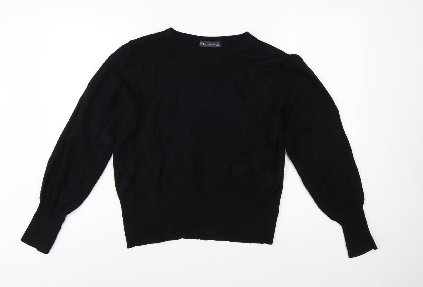 Marks and Spencer Women Black L Fine Knit Puff Sleeve Jumper