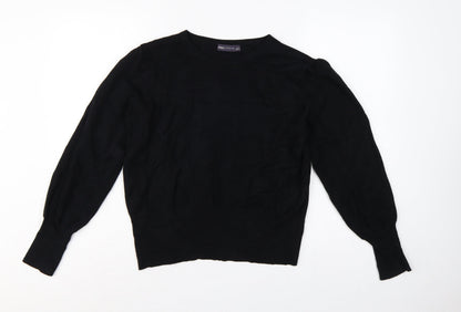 Marks and Spencer Women Black L Fine Knit Puff Sleeve Jumper