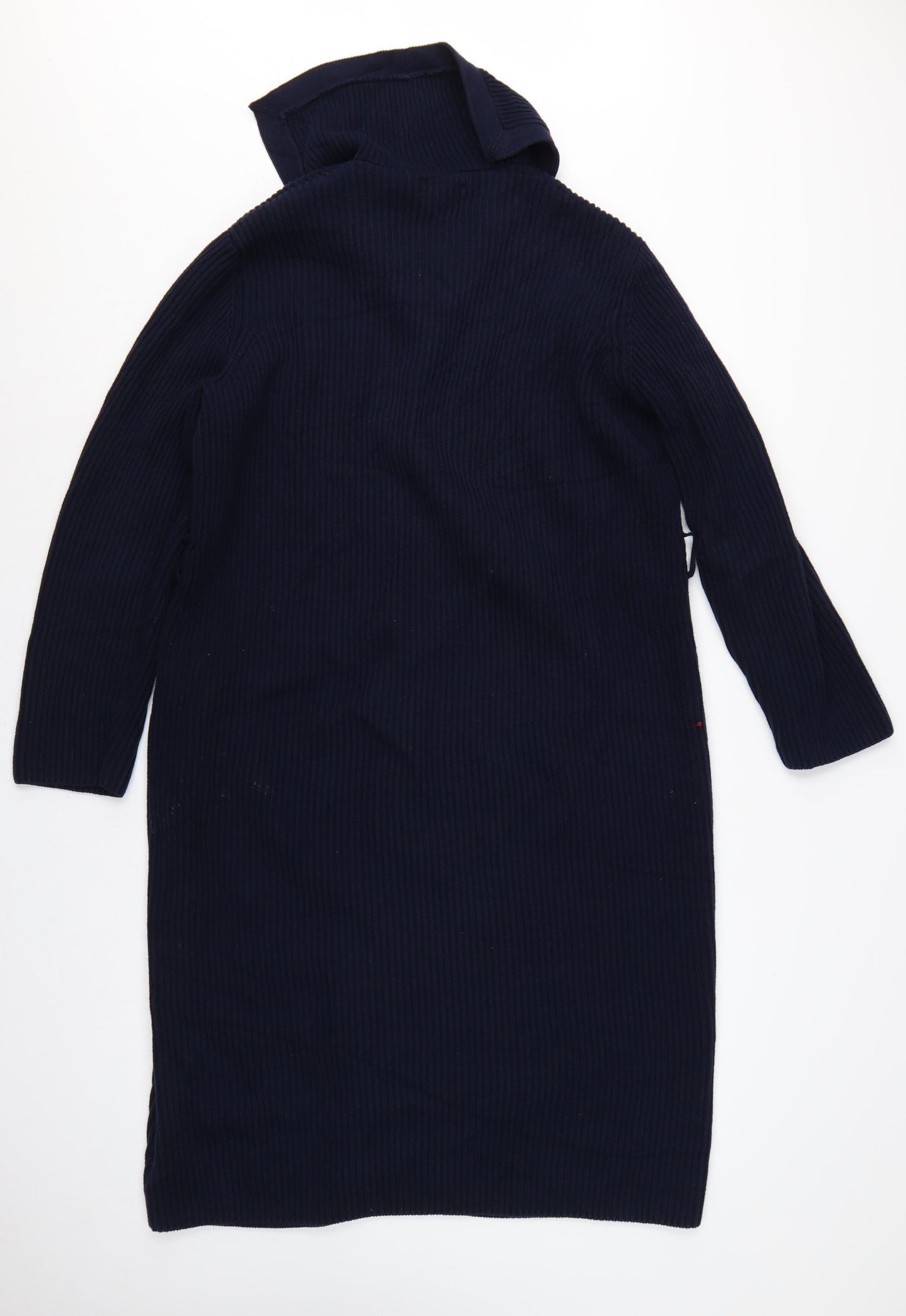 Lauren Ralph Lauren Women Blue L Hooded Long Rib Knit Cotton Cardigan