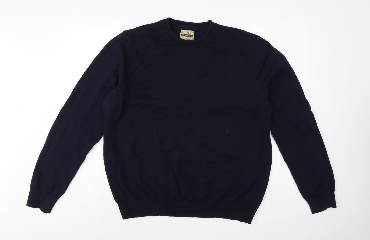 Howick Men Blue XL Cashmere Cotton Crew Neck Pullover Jumper