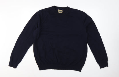 Howick Men Blue XL Cashmere Cotton Crew Neck Pullover Jumper
