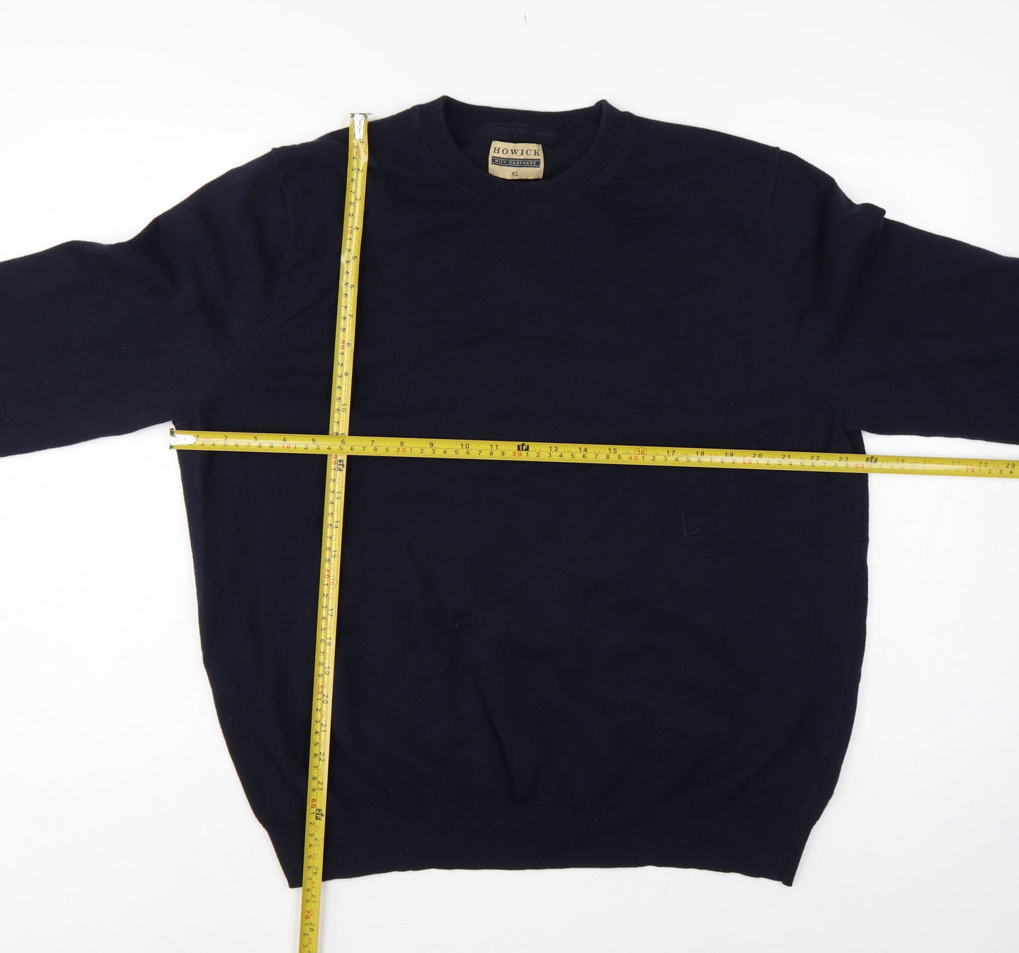 Howick Men Blue XL Cashmere Cotton Crew Neck Pullover Jumper