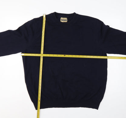 Howick Men Blue XL Cashmere Cotton Crew Neck Pullover Jumper