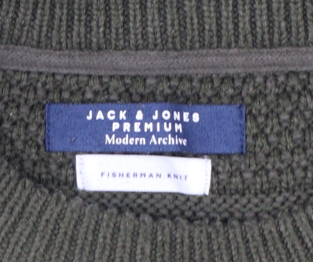 Jack & Jones Premium Men’s Green M Fisherman Knit Crew Neck Jumper