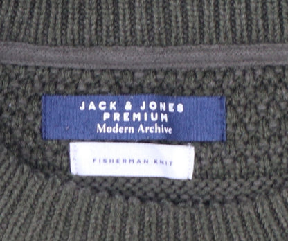 Jack & Jones Premium Men’s Green M Fisherman Knit Crew Neck Jumper