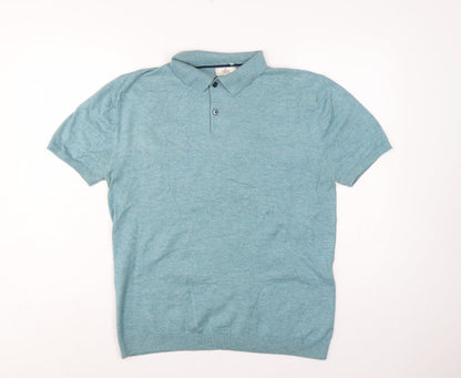Next Men’s Blue Large Short Sleeve Collared Henley Cotton Knit Jumper