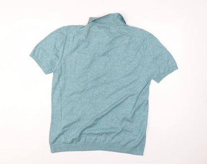 Next Men’s Blue Large Short Sleeve Collared Henley Cotton Knit Jumper