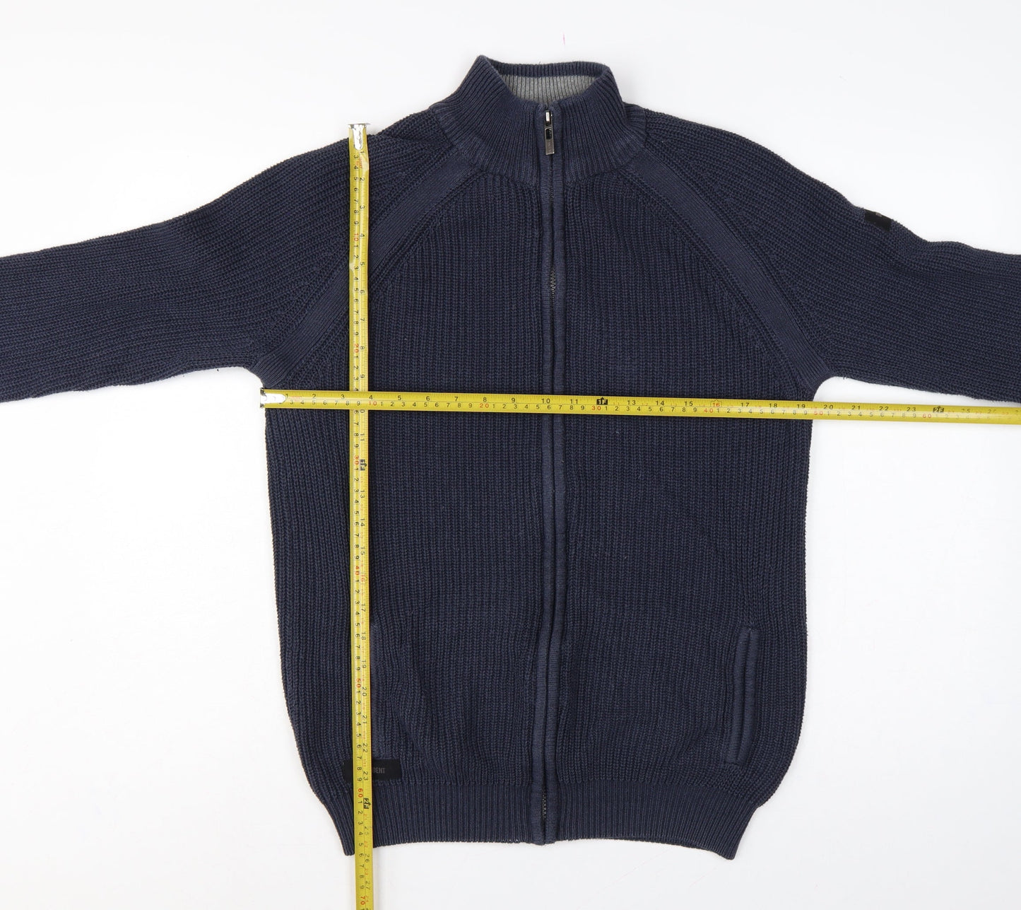 Dissident Men’s Blue M Full Zip Knit Cardigan High Neck Pockets