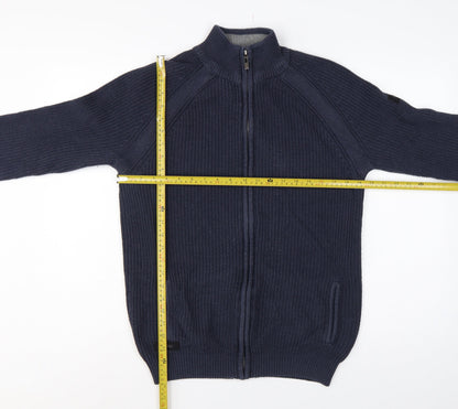 Dissident Men’s Blue M Full Zip Knit Cardigan High Neck Pockets