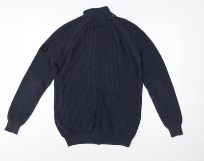 Dissident Men’s Blue M Full Zip Knit Cardigan High Neck Pockets