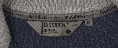 Dissident Men’s Blue M Full Zip Knit Cardigan High Neck Pockets