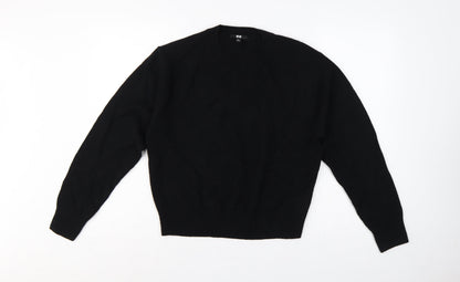 Uniqlo Women Black S 100% Wool Crew Neck Knit Pullover Jumper