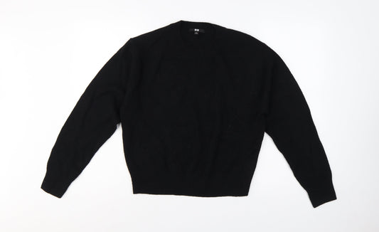 Uniqlo Women Black S 100% Wool Crew Neck Knit Pullover Jumper