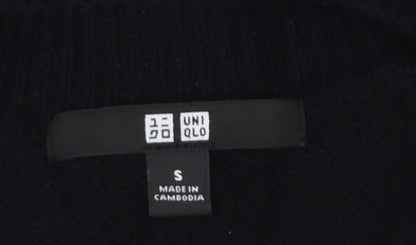 Uniqlo Women Black S 100% Wool Crew Neck Knit Pullover Jumper