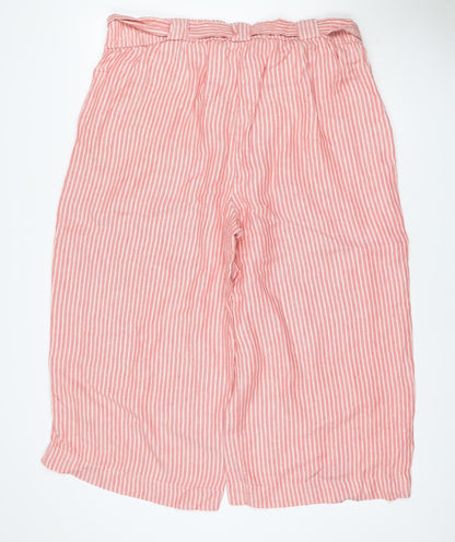 Marks and Spencer Women's Pink Stripe Size 20 Wide Leg Linen Trousers