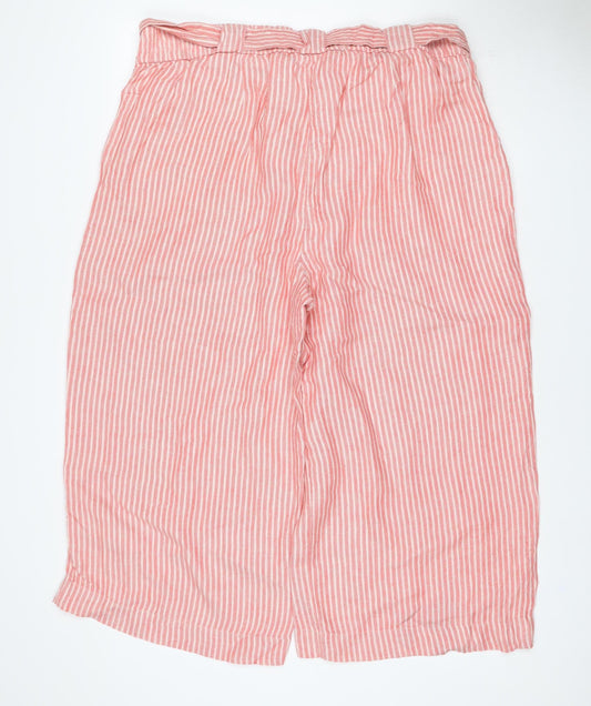Marks and Spencer Women's Pink Stripe Size 20 Wide Leg Linen Trousers