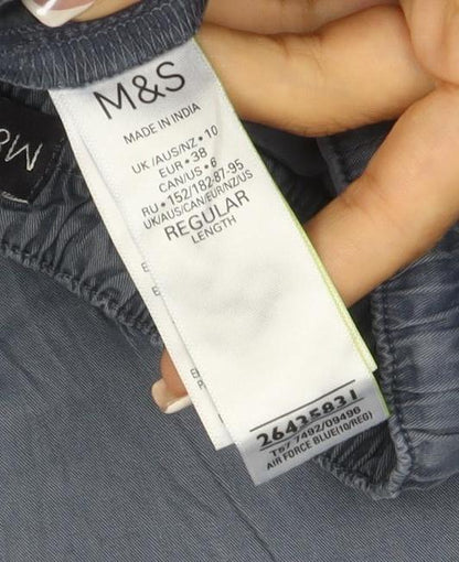 Marks & Spencer Women Blue Size 10 Long Cargo Drawstring Trousers