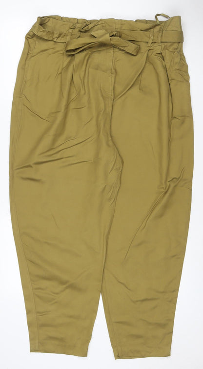 Marks & Spencer Women Green UK 20 Regular Wide-Leg Trousers